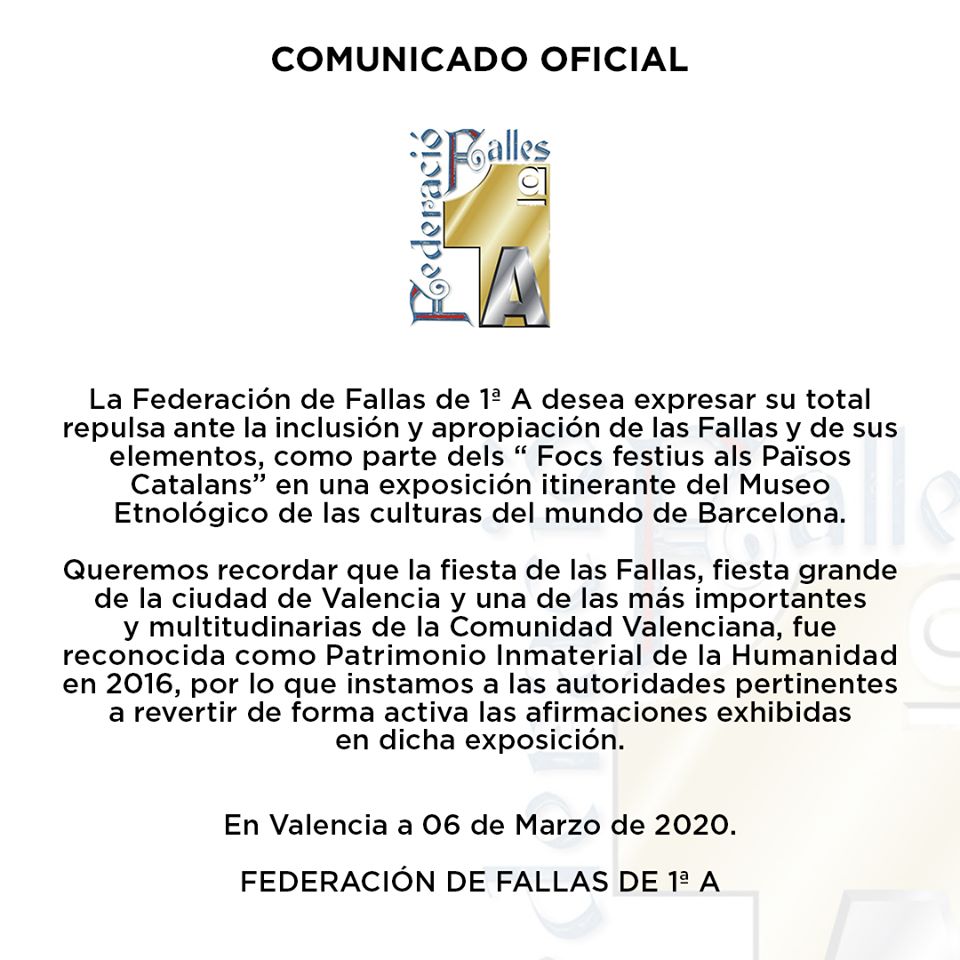 Comunicat Federació de Falles 1ªA